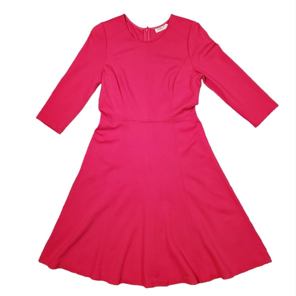 SALE! EUC Eliza J Fuchsia Fit and Flare 3/4 Sleeve Stretchy Dress Sz 10